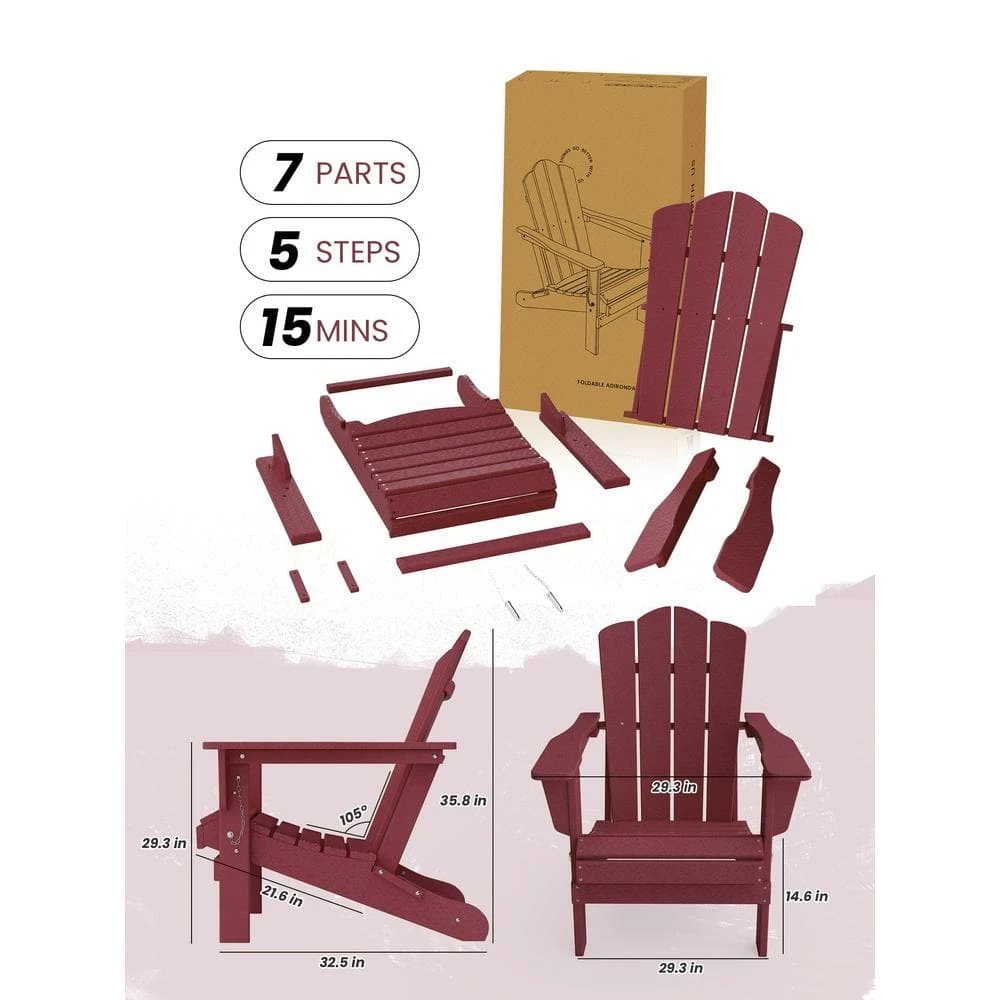 Classic Folding HDPE Plastic Adirondack Chair In Red 5 Classic Folding HDPE Plastic Adirondack Chair In Red - Image 5