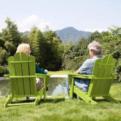 Classic Apple Green HDPE Folding Plastic Adirondack Chair (1-Pack) -More Furniture Store plastic adirondack chairs pefac hd ag 66 1000