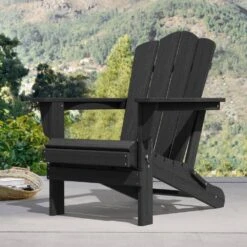 Classic Black HDPE Folding Plastic Adirondack Chair (1-Pack)