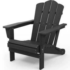 Classic Black HDPE Folding Plastic Adirondack Chair (1-Pack) -More Furniture Store plastic adirondack chairs pefac hd bk d4 1000