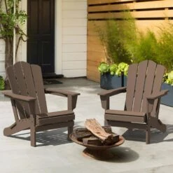 Classic Brown HDPE Folding Plastic Adirondack Chair (1-Pack) -More Furniture Store plastic adirondack chairs pefac hd br 31 1000