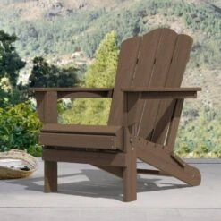 Classic Brown HDPE Folding Plastic Adirondack Chair (1-Pack)
