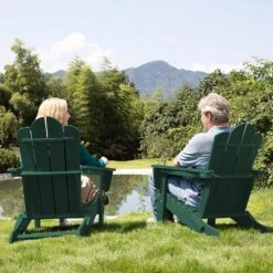 Classic Green HDPE Folding Plastic Adirondack Chair (1-Pack) -More Furniture Store plastic adirondack chairs pefac hd gn 66 1000