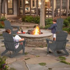 Classic Gray HDPE Folding Plastic Adirondack Chair (1-Pack) -More Furniture Store plastic adirondack chairs pefac hd gy 31 1000