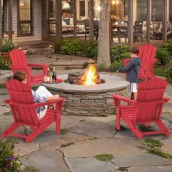 Classic Bright Red HDPE Folding Plastic Adirondack Chair (1-Pack) -More Furniture Store plastic adirondack chairs pefac hd lh 31 1000