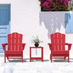 Classic Bright Red HDPE Folding Plastic Adirondack Chair (1-Pack) -More Furniture Store plastic adirondack chairs pefac hd lh 77 1000