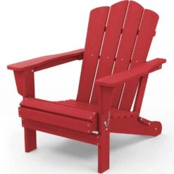 Classic Bright Red HDPE Folding Plastic Adirondack Chair (1-Pack) -More Furniture Store plastic adirondack chairs pefac hd lh d4 1000