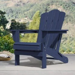 Classic Navy HDPE Folding Plastic Adirondack Chair (1-Pack)