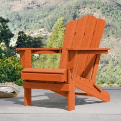 Classic Orange HDPE Folding Plastic Adirondack Chair (1-Pack)