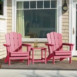 Classic Pink HDPE Folding Plastic Adirondack Chair (1-Pack) -More Furniture Store plastic adirondack chairs pefac hd pk 31 1000