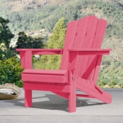 Classic Pink HDPE Folding Plastic Adirondack Chair (1-Pack)