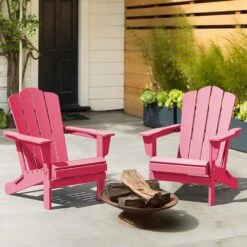 Classic Pink HDPE Folding Plastic Adirondack Chair (1-Pack) -More Furniture Store plastic adirondack chairs pefac hd pk 77 1000