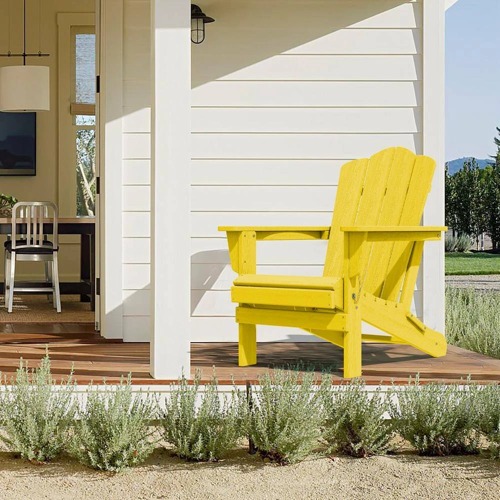 Classic Yellow HDPE Folding Plastic Adirondack Chair (1-Pack) 2 Classic Yellow HDPE Folding Plastic Adirondack Chair (1-Pack) - Image 2
