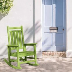 Oversized HDPE Resin Outdoor Patio Rocking Plastic Adirondack Chair In Apple Green (1-Pack) -More Furniture Store plastic adirondack chairs pekd apple fa 1000