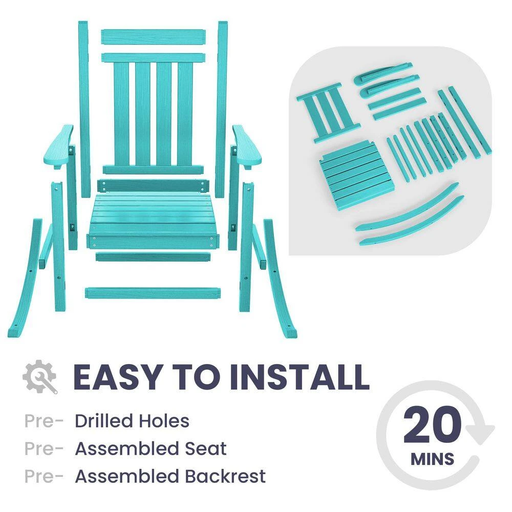 Oversized HDPE Resin Outdoor Patio Rocking Plastic Adirondack Chair In Aruba Blue (1-Pack) 3 Oversized HDPE Resin Outdoor Patio Rocking Plastic Adirondack Chair In Aruba Blue (1-Pack) - Image 3