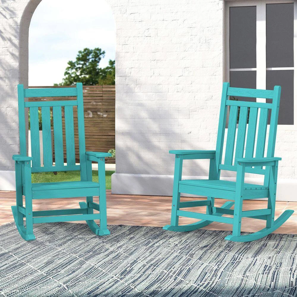 Oversized HDPE Resin Outdoor Patio Rocking Plastic Adirondack Chair In Aruba Blue (1-Pack) 7 Oversized HDPE Resin Outdoor Patio Rocking Plastic Adirondack Chair In Aruba Blue (1-Pack) - Image 7