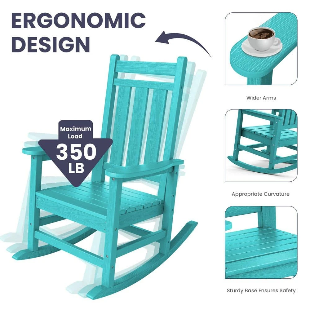 Oversized HDPE Resin Outdoor Patio Rocking Plastic Adirondack Chair In Aruba Blue (1-Pack) 2 Oversized HDPE Resin Outdoor Patio Rocking Plastic Adirondack Chair In Aruba Blue (1-Pack) - Image 2