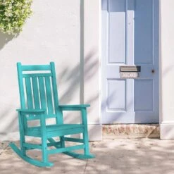 Oversized HDPE Resin Outdoor Patio Rocking Plastic Adirondack Chair In Aruba Blue (1-Pack) 12 Oversized HDPE Resin Outdoor Patio Rocking Plastic Adirondack Chair In Aruba Blue (1-Pack) -More Furniture Store plastic adirondack chairs pekd aruba fa 1000
