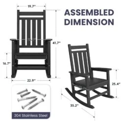 Oversized HDPE Resin Outdoor Patio Rocking Plastic Adirondack Chair In Black 10 Oversized HDPE Resin Outdoor Patio Rocking Plastic Adirondack Chair In Black -More Furniture Store plastic adirondack chairs pekd black 1f 1000