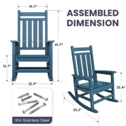 Oversized HDPE Resin Outdoor Patio Rocking Plastic Adirondack Chair In Navy -More Furniture Store plastic adirondack chairs pekd blue 1f 1000