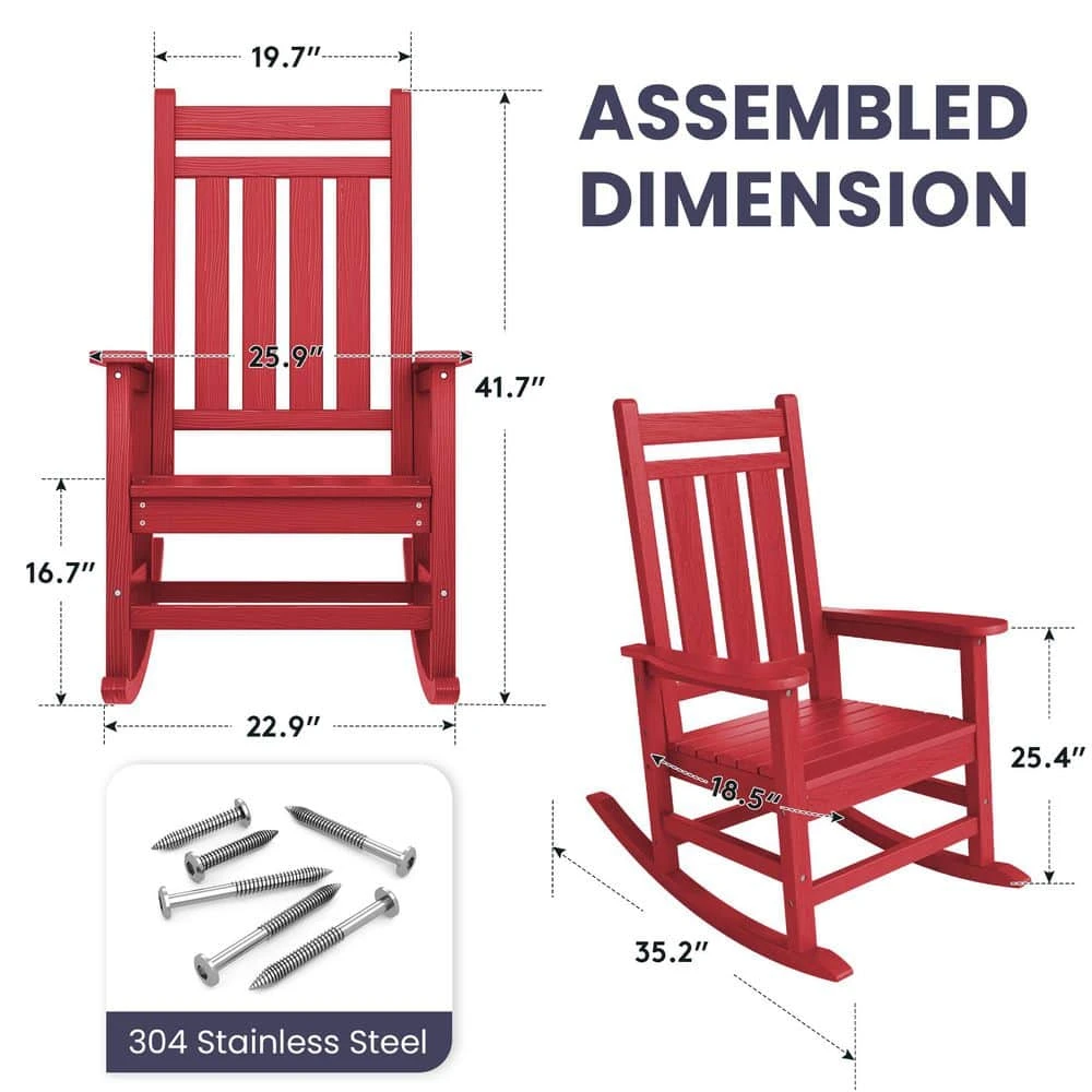 Oversized HDPE Resin Outdoor Patio Rocking Plastic Adirondack Chair In Bright Red (1-Pack) 4 Oversized HDPE Resin Outdoor Patio Rocking Plastic Adirondack Chair In Bright Red (1-Pack) - Image 4