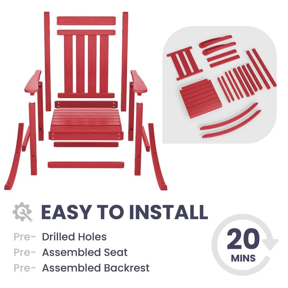 Oversized HDPE Resin Outdoor Patio Rocking Plastic Adirondack Chair In Bright Red (1-Pack) 3 Oversized HDPE Resin Outdoor Patio Rocking Plastic Adirondack Chair In Bright Red (1-Pack) - Image 3