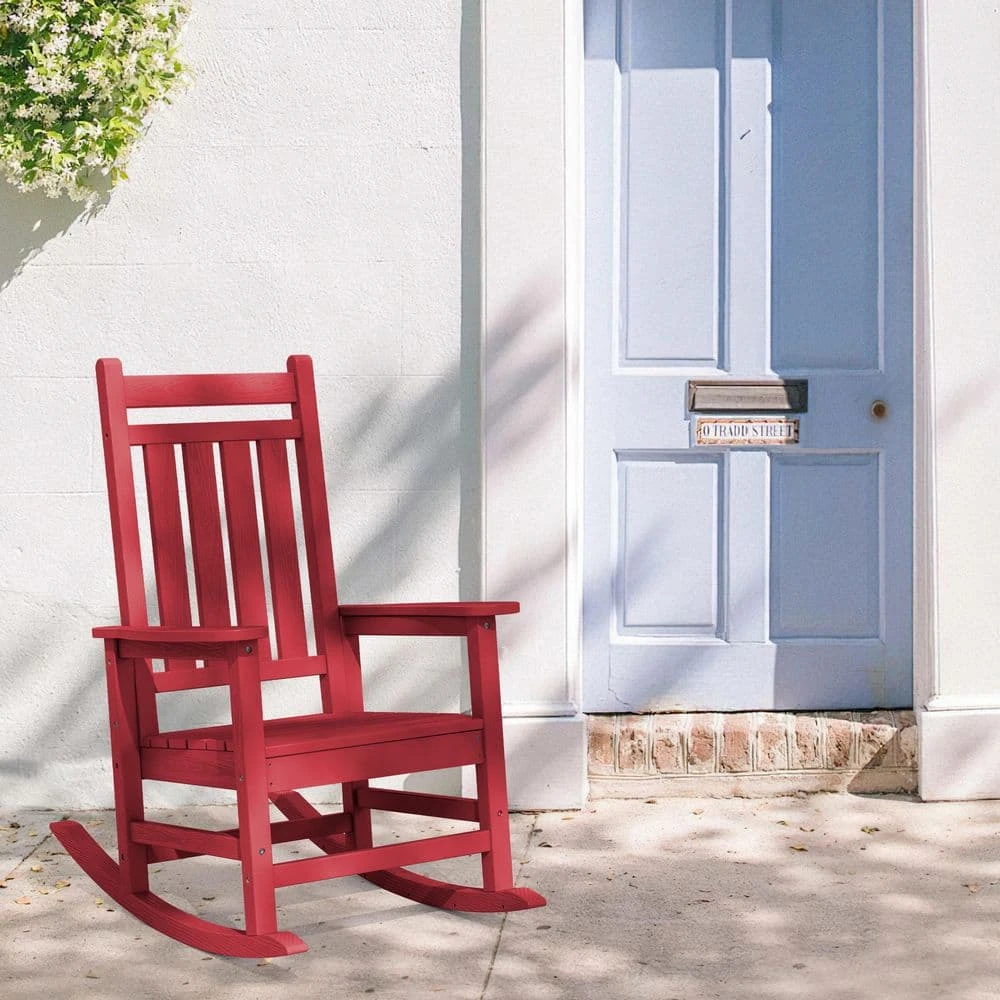 Oversized HDPE Resin Outdoor Patio Rocking Plastic Adirondack Chair In Bright Red (1-Pack) 6 Oversized HDPE Resin Outdoor Patio Rocking Plastic Adirondack Chair In Bright Red (1-Pack) - Image 6