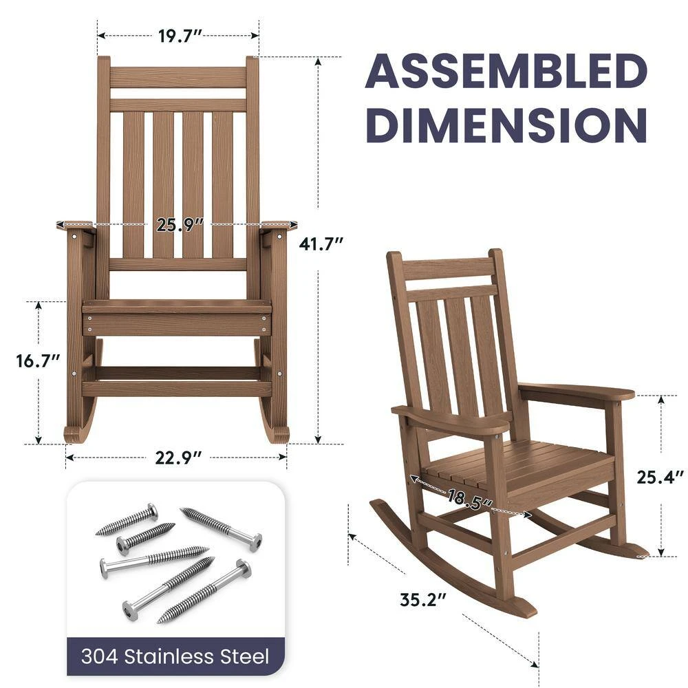 Oversized HDPE Resin Outdoor Patio Rocking Plastic Adirondack Chair In Brown 4 Oversized HDPE Resin Outdoor Patio Rocking Plastic Adirondack Chair In Brown - Image 4