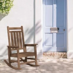 Oversized HDPE Resin Outdoor Patio Rocking Plastic Adirondack Chair In Brown 12 Oversized HDPE Resin Outdoor Patio Rocking Plastic Adirondack Chair In Brown -More Furniture Store plastic adirondack chairs pekd brown fa 1000