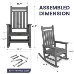 Oversized HDPE Resin Outdoor Patio Rocking Plastic Adirondack Chair In Gray -More Furniture Store plastic adirondack chairs pekd gray 1f 1000