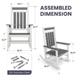 Oversized HDPE Resin Outdoor Patio Rocking Plastic Adirondack Chair In Gray And White (1-Pack) -More Furniture Store plastic adirondack chairs pekd gwhite 1f 1000