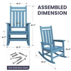 Oversized HDPE Resin Outdoor Patio Rocking Plastic Adirondack Chair In Light Blue (1-Pack) -More Furniture Store plastic adirondack chairs pekd lblue 1f 1000