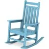 Oversized HDPE Resin Outdoor Patio Rocking Plastic Adirondack Chair In Light Blue (1-Pack)