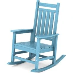 Oversized HDPE Resin Outdoor Patio Rocking Plastic Adirondack Chair In Light Blue (1-Pack)
