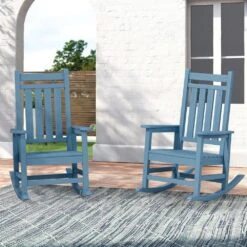 Oversized HDPE Resin Outdoor Patio Rocking Plastic Adirondack Chair In Light Blue (1-Pack) -More Furniture Store plastic adirondack chairs pekd lblue 76 1000
