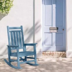 Oversized HDPE Resin Outdoor Patio Rocking Plastic Adirondack Chair In Light Blue (1-Pack) -More Furniture Store plastic adirondack chairs pekd lblue fa 1000