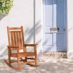 Oversized HDPE Resin Outdoor Patio Rocking Plastic Adirondack Chair In Orange (1-Pack) -More Furniture Store plastic adirondack chairs pekd orange fa 1000