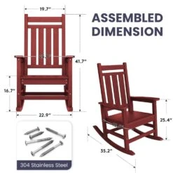 Oversized HDPE Resin Outdoor Patio Rocking Plastic Adirondack Chair In Red -More Furniture Store plastic adirondack chairs pekd red 1f 1000