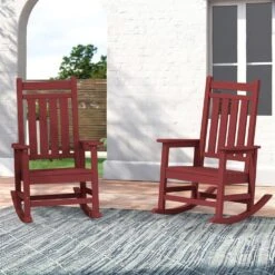 Oversized HDPE Resin Outdoor Patio Rocking Plastic Adirondack Chair In Red -More Furniture Store plastic adirondack chairs pekd red 76 1000