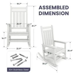 Oversized HDPE Resin Outdoor Patio Rocking Plastic Adirondack Chair In White -More Furniture Store plastic adirondack chairs pekd white 1f 1000