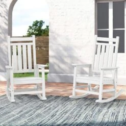 Oversized HDPE Resin Outdoor Patio Rocking Plastic Adirondack Chair In White -More Furniture Store plastic adirondack chairs pekd white fa 1000