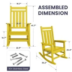 Oversized HDPE Resin Outdoor Patio Rocking Plastic Adirondack Chair In Yellow (1-Pack) -More Furniture Store plastic adirondack chairs pekd yellow 1f 1000