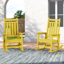 Oversized HDPE Resin Outdoor Patio Rocking Plastic Adirondack Chair In Yellow (1-Pack) -More Furniture Store plastic adirondack chairs pekd yellow 76 1000