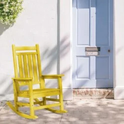 Oversized HDPE Resin Outdoor Patio Rocking Plastic Adirondack Chair In Yellow (1-Pack) -More Furniture Store plastic adirondack chairs pekd yellow fa 1000