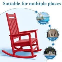 HDPE Bright Red Adirondack Rocking Chair (1-Pack) -More Furniture Store plastic adirondack chairs perac hd brd 4f 1000