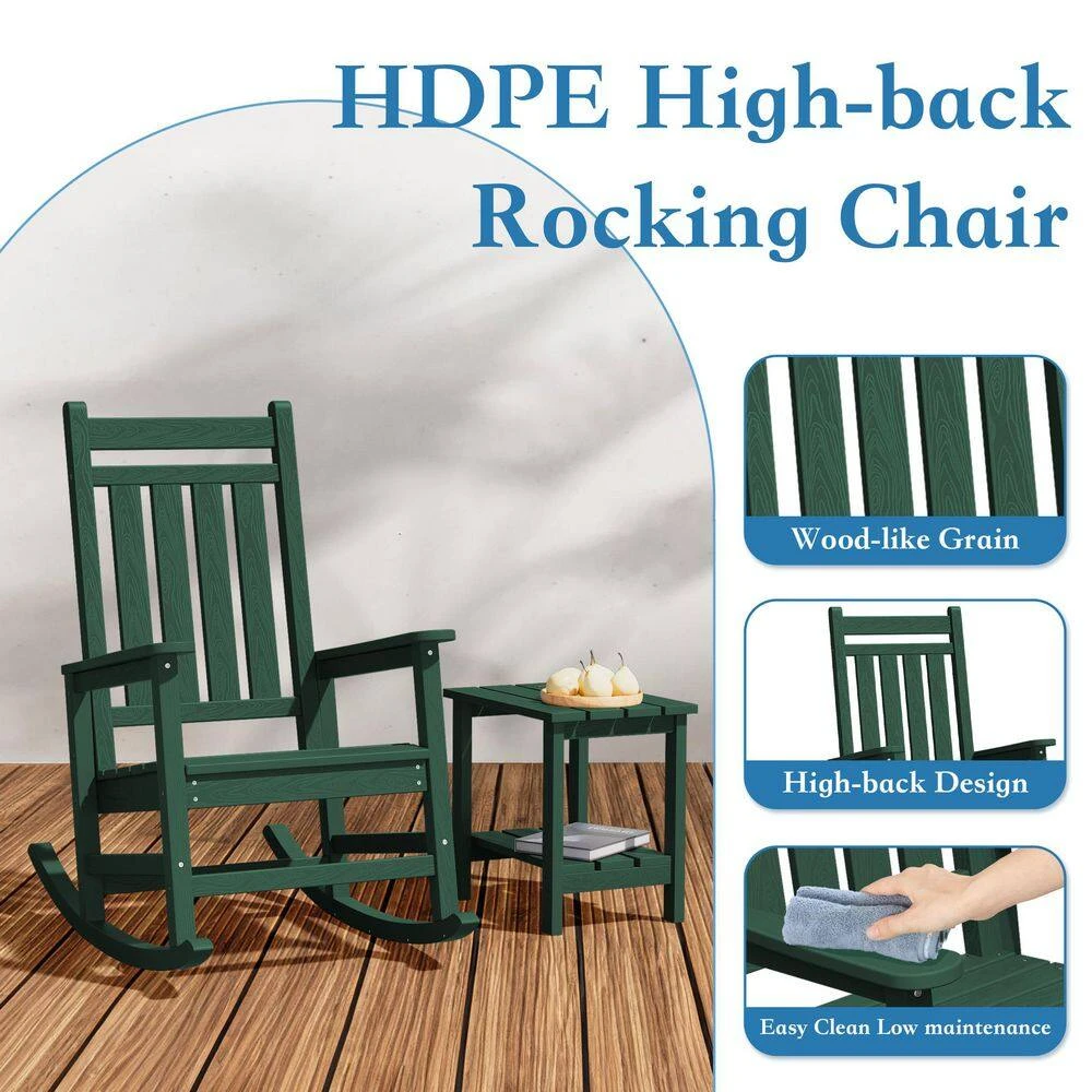 HDPE Dark Green Adirondack Rocking Chair (1-Pack) 5 HDPE Dark Green Adirondack Rocking Chair (1-Pack) - Image 5