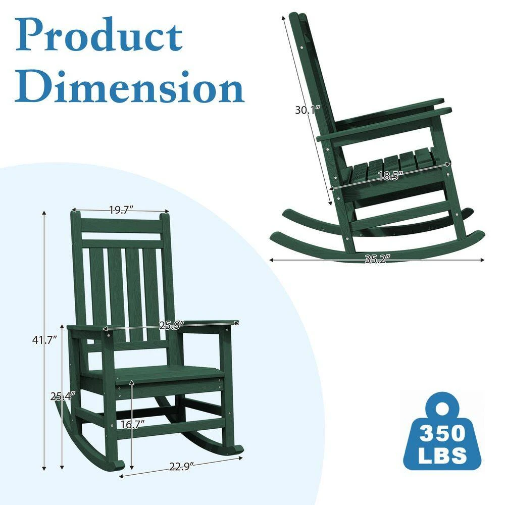 HDPE Dark Green Adirondack Rocking Chair (1-Pack) 2 HDPE Dark Green Adirondack Rocking Chair (1-Pack) - Image 2