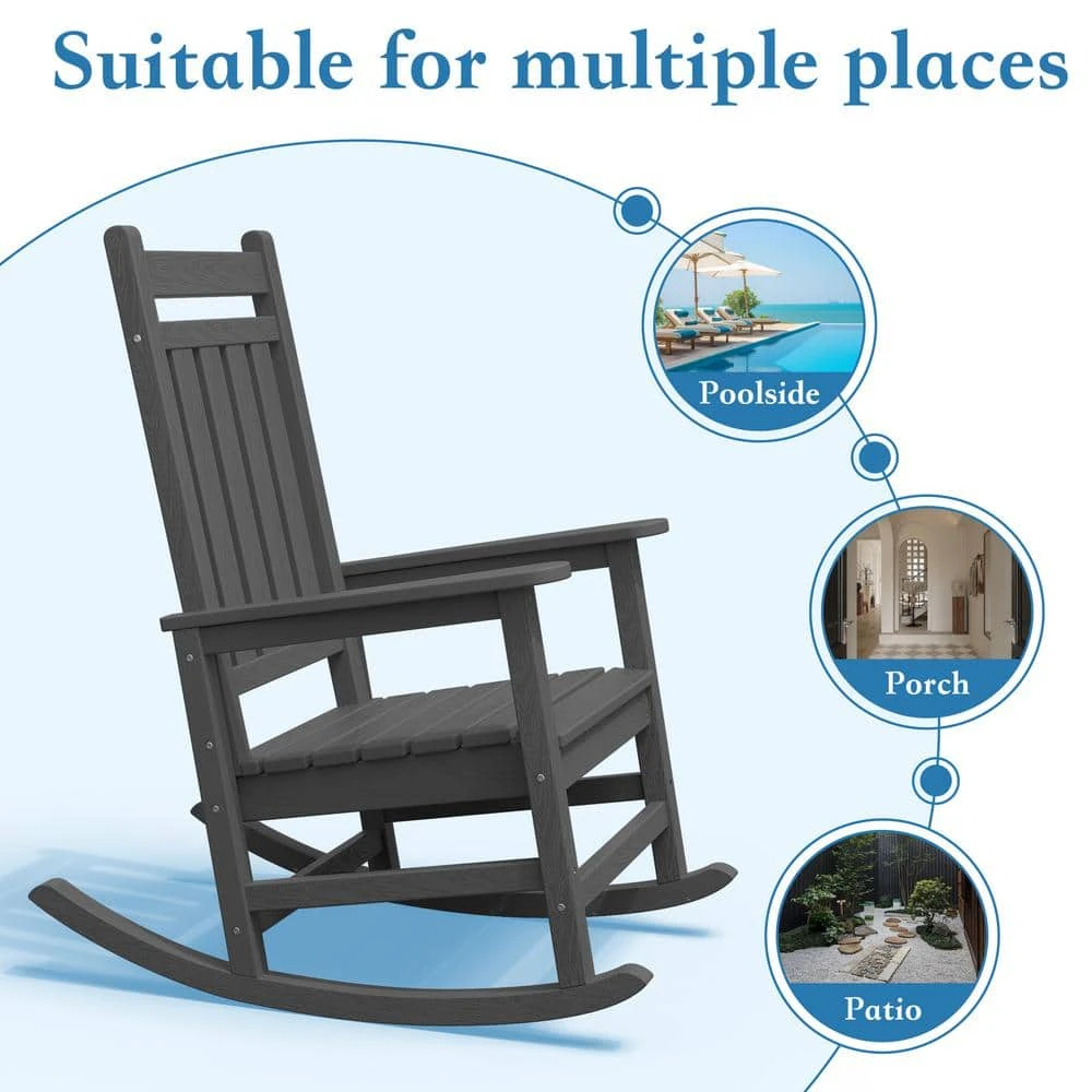 HDPE Gray Adirondack Rocking Chair (1-Pack) 3 HDPE Gray Adirondack Rocking Chair (1-Pack) - Image 3