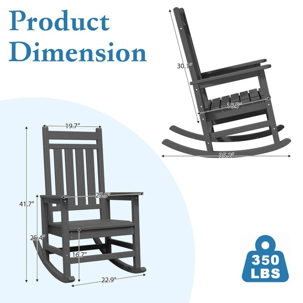 HDPE Gray Adirondack Rocking Chair (1-Pack) 2 HDPE Gray Adirondack Rocking Chair (1-Pack) - Image 2