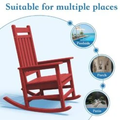 HDPE Dark Red Adirondack Rocking Chair (1-Pack) -More Furniture Store plastic adirondack chairs perac hd red 4f 1000